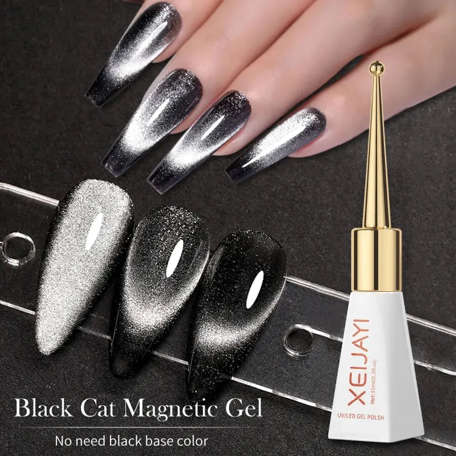 Holographic Mirror Cat Eye Gel Nail Polish with Magnetic Galactic Effect - 10ml, Soak Off UV LED