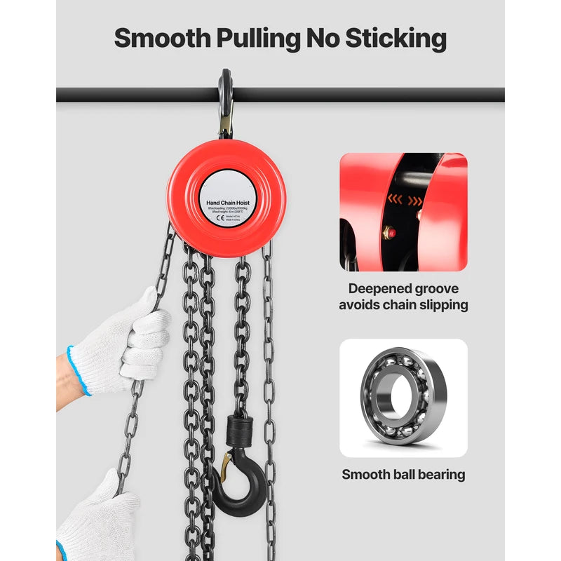 Manual Chain Hoist with 2200/4400 lbs Capacity & Adjustable Lifting Heights
