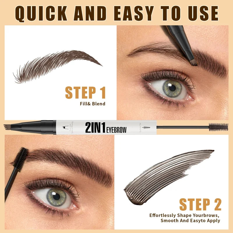 Dual Head Eyebrow Pen 2-in-1 Liquid & Tint Waterproof Fast-Dry Makeup