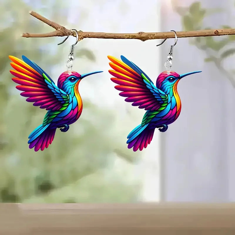 Colorful Acrylic Hummingbird Earrings for Women Retro Bird Drop Jewelry Gift