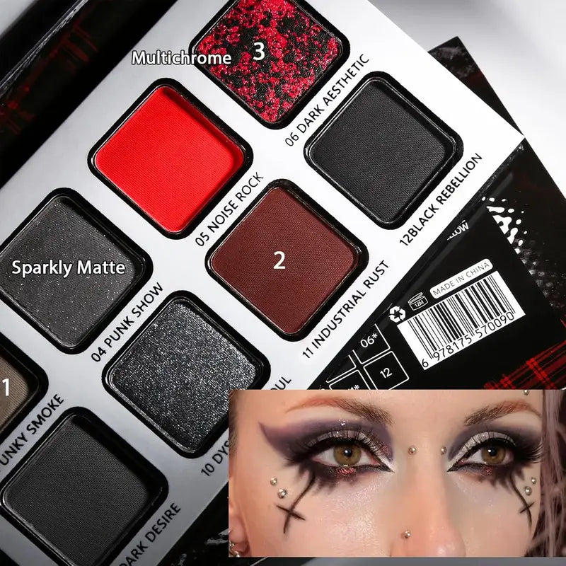 12-Color Matte and Shimmer Eyeshadow Palette for Smoky & Artistic Looks