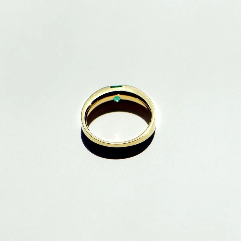 Natural Gemstone Emerald Ring for Women Gold Color Inlaid Green Zircon Stainless Steel Bridal Engagement Jewelry