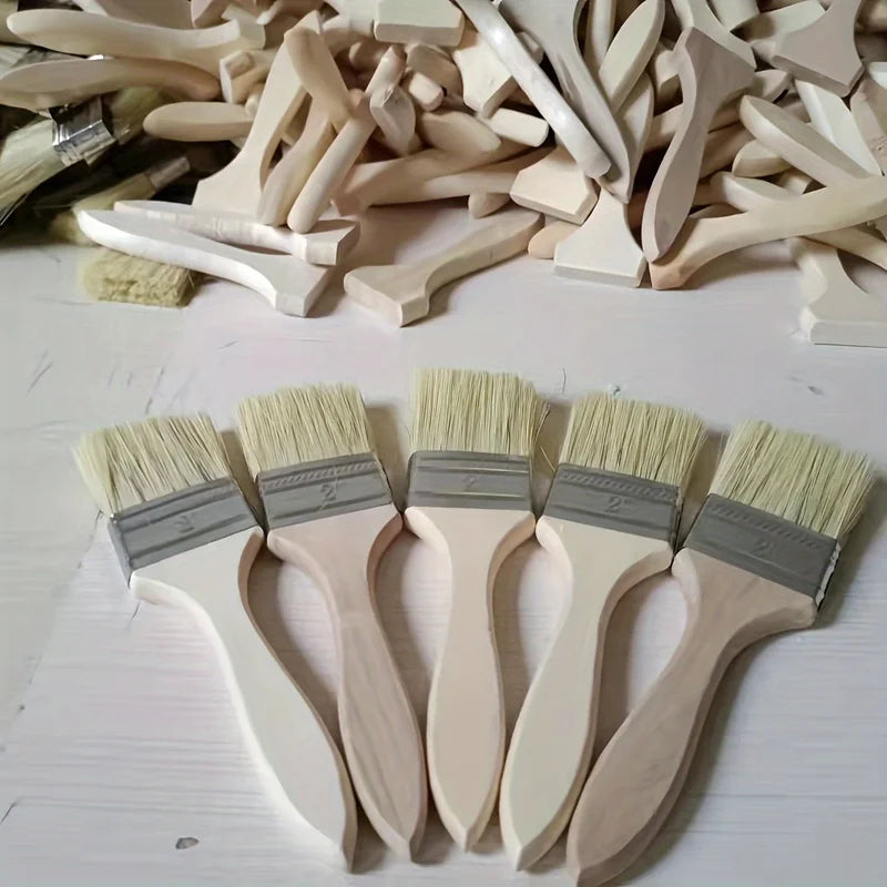 Wooden Paint Brush Set with Ergonomic Gourd Handle, 2-Inch Natural Mane for Painting and Staining
