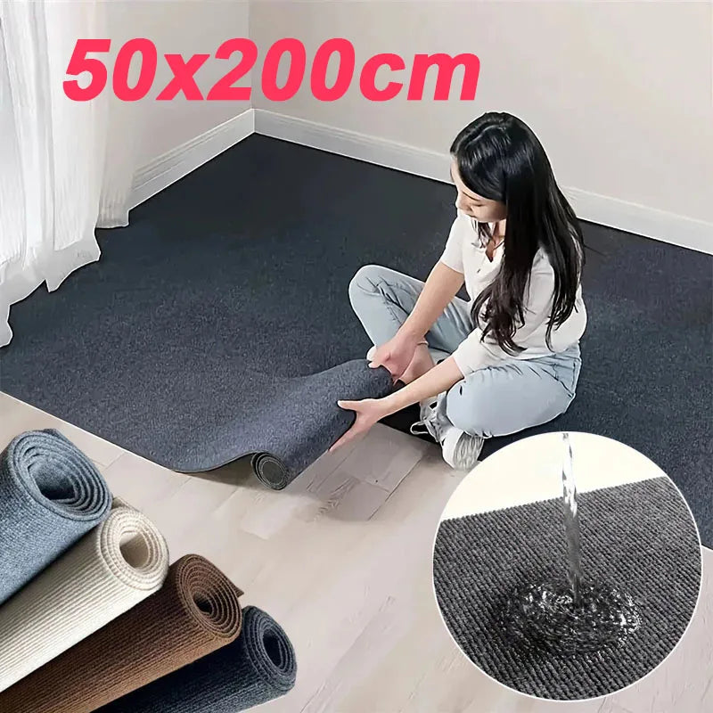 Self-Adhesive Rug for Kitchen and Bedroom 50cm x 2m Solid Color Water-Resistant Carpet
