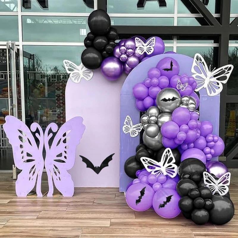 Halloween & Party Balloon Kit - 116 Pieces Black Purple Silver Latex Balloons