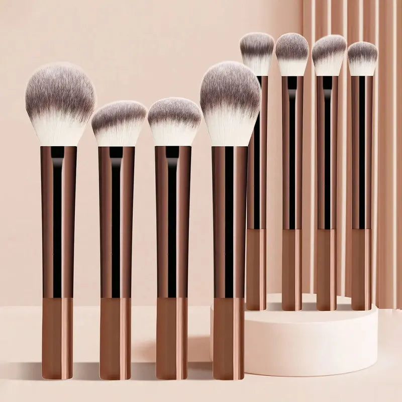 8-Piece Professional Makeup Brush Set with Long Handles for Face Powder Blush Foundation Contour