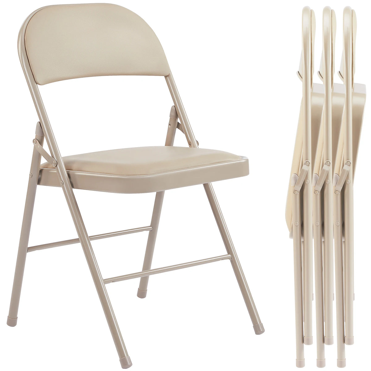 4 Pack Folding Chairs with Padded Leather Seat and Metal Frame for Indoor & Outdoor Use
