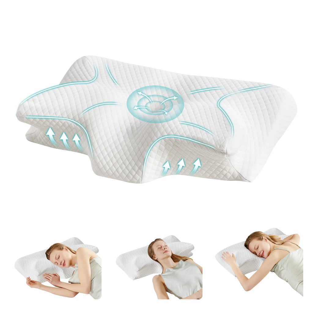 Ergonomic Cervical Neck Pillow with Memory Foam & Cooling Pillowcase