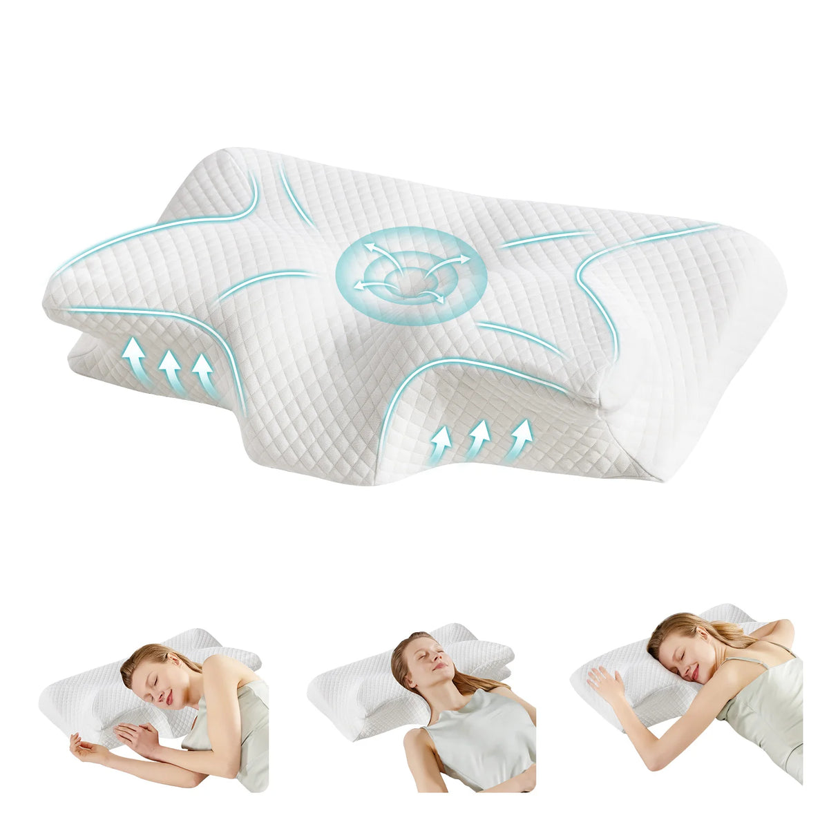 Ergonomic Cervical Neck Pillow with Memory Foam & Cooling Pillowcase