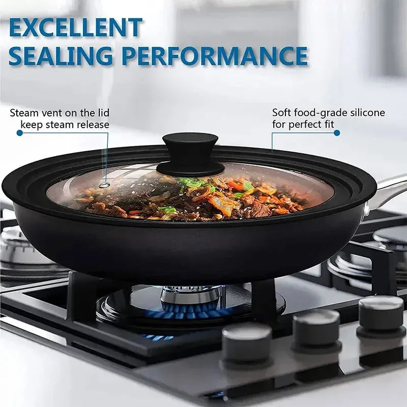 Universal Round Silicone Glass Lid for Pans and Skillets - Fits 16-32cm Cookware