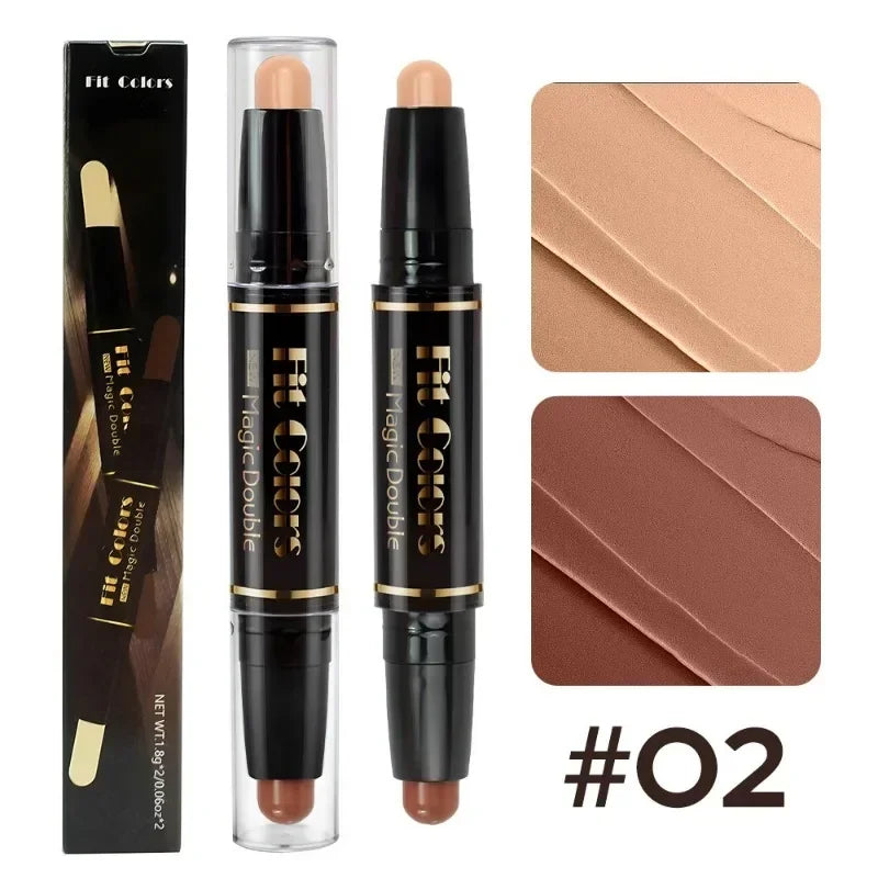 Face Contouring Stick with Highlighter and Bronzer Dual-Ended Makeup Pencil - Long-Lasting 4g x 2