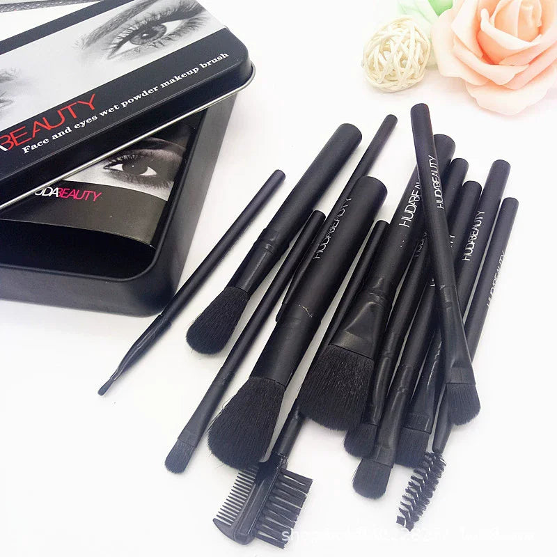 12pcs Makeup Brush Set with Metal Case Soft Fiber Face Brushes
