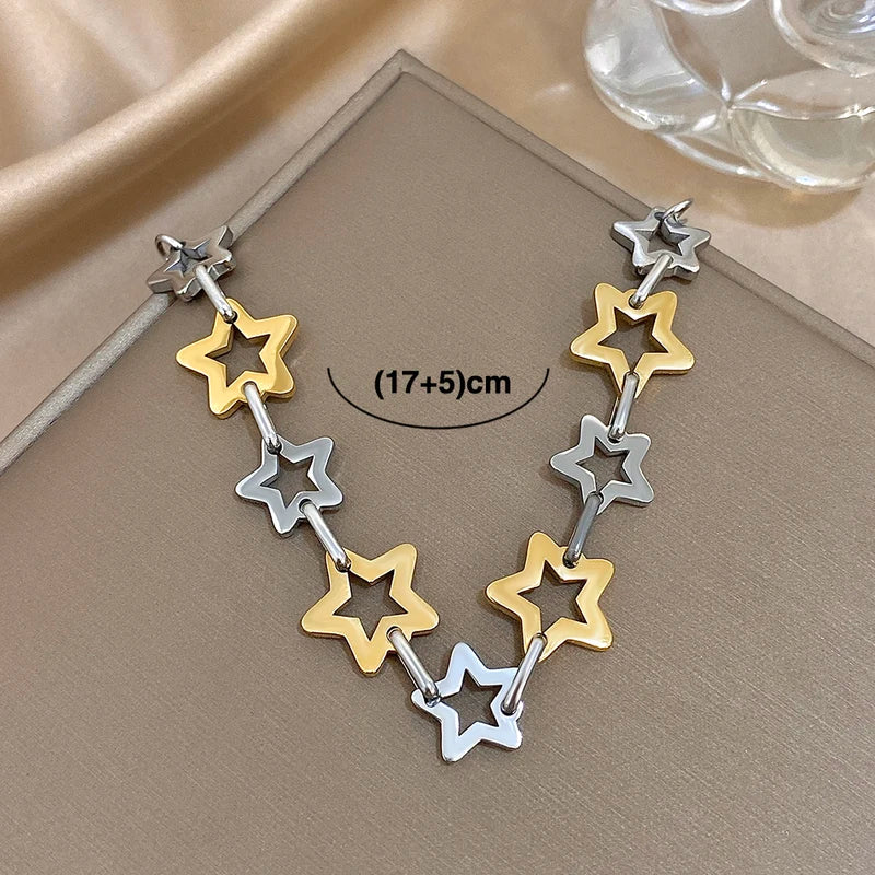 Fashion Stainless Steel Gold Silver Color Bracelet for Women with Hollow Star Link Chain Waterproof Jewelry Gift