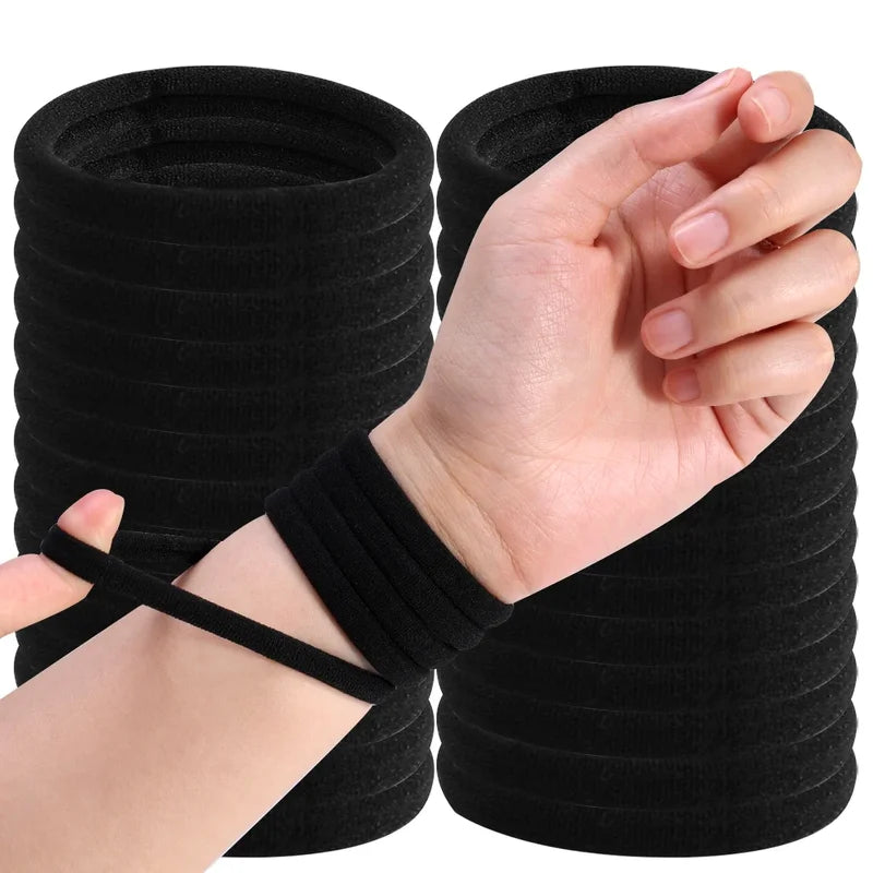 High Elastic Black Hair Bands for Women - Durable Ponytail Holders & Headbands