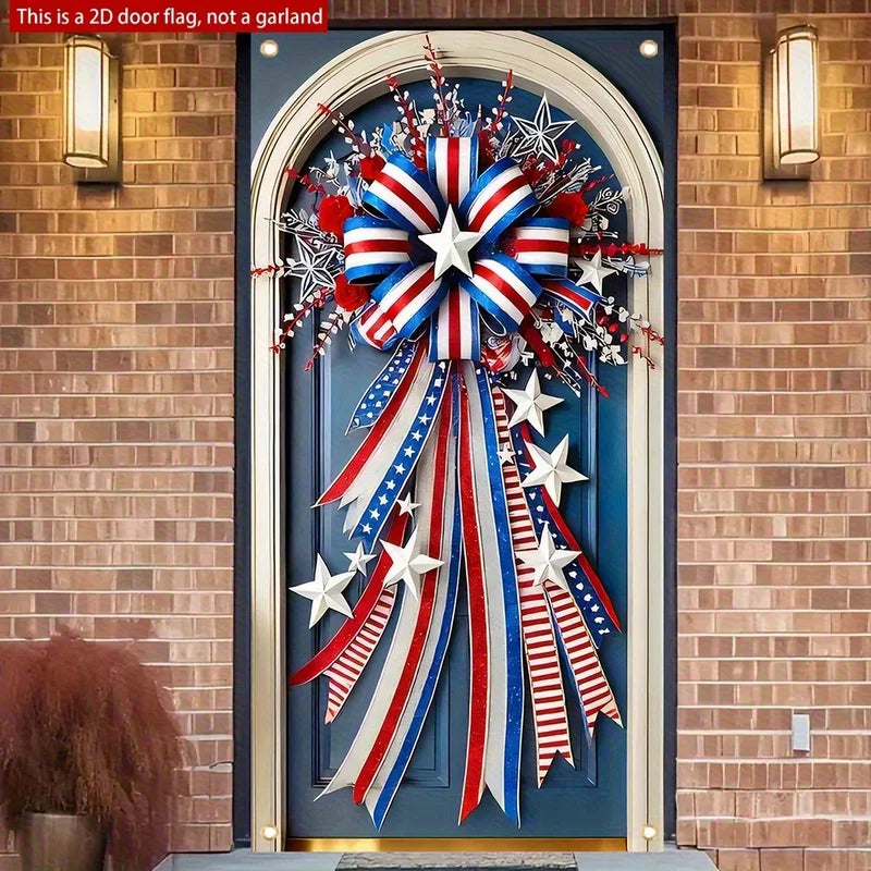 American Independence Day Star and Stripe Flag Door Hanging Decoration - Red White Blue Holiday Banner