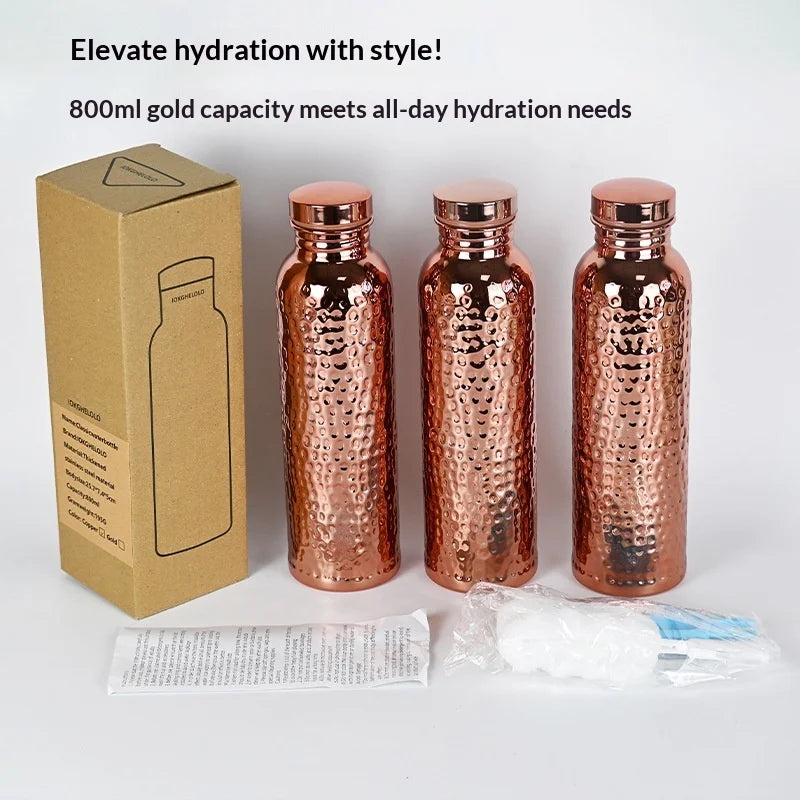 800ml Electroplated Copper Water Bottle with One-Click Open Lid - Stainless Steel Sports Flask