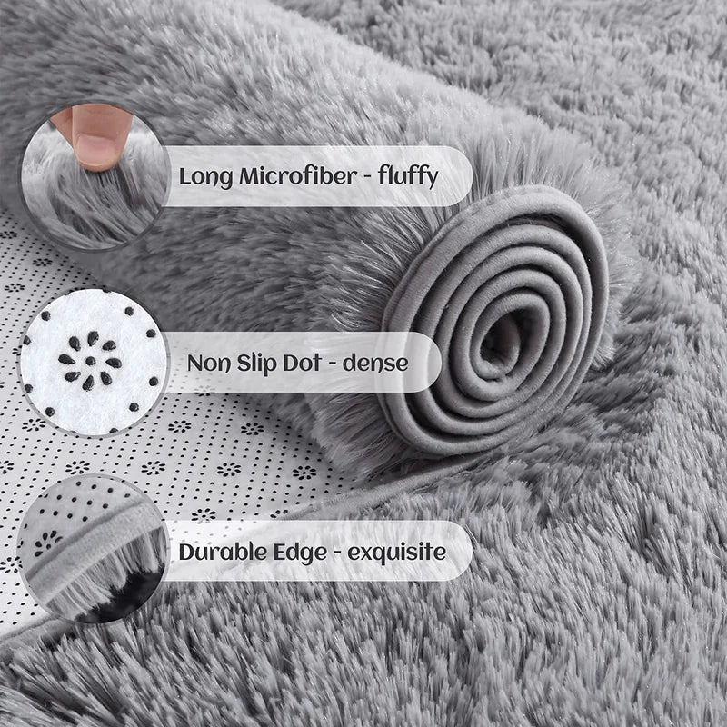 Fluffy Non-Slip Tie-Dyed Area Rug for Bedroom & Living Room - Plush Shag Carpet