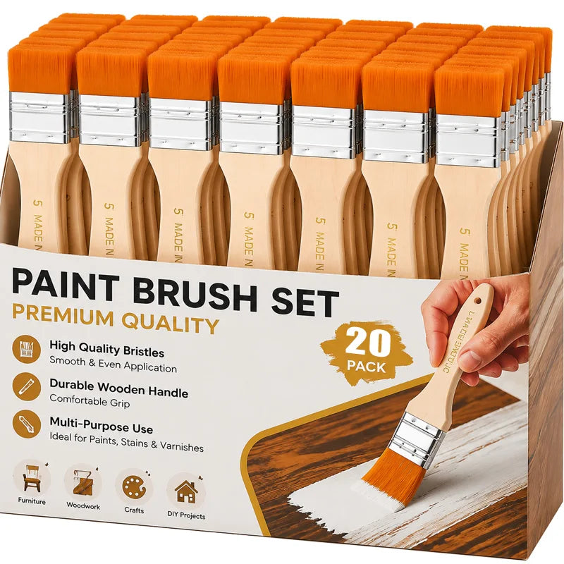 Multi-Purpose Wooden Handle Paint Brushes Set for Furniture Wall Door Cabinet DIY Painting