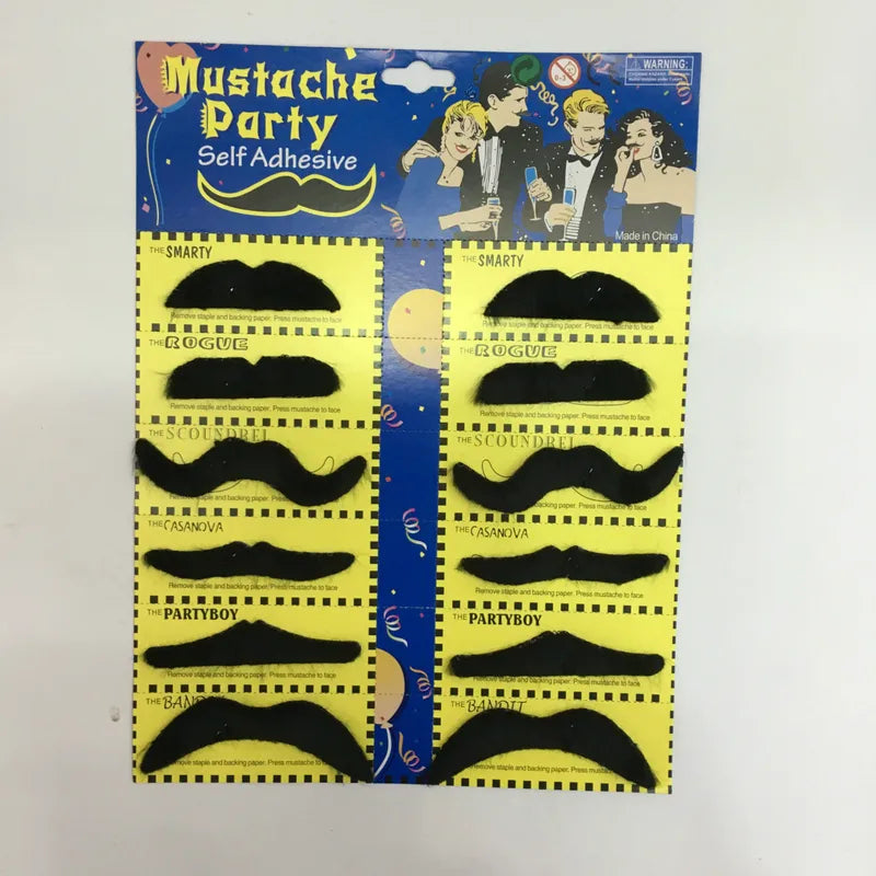 12-Pack Self-Adhesive Fake Mustaches Costume Accessories for Parties