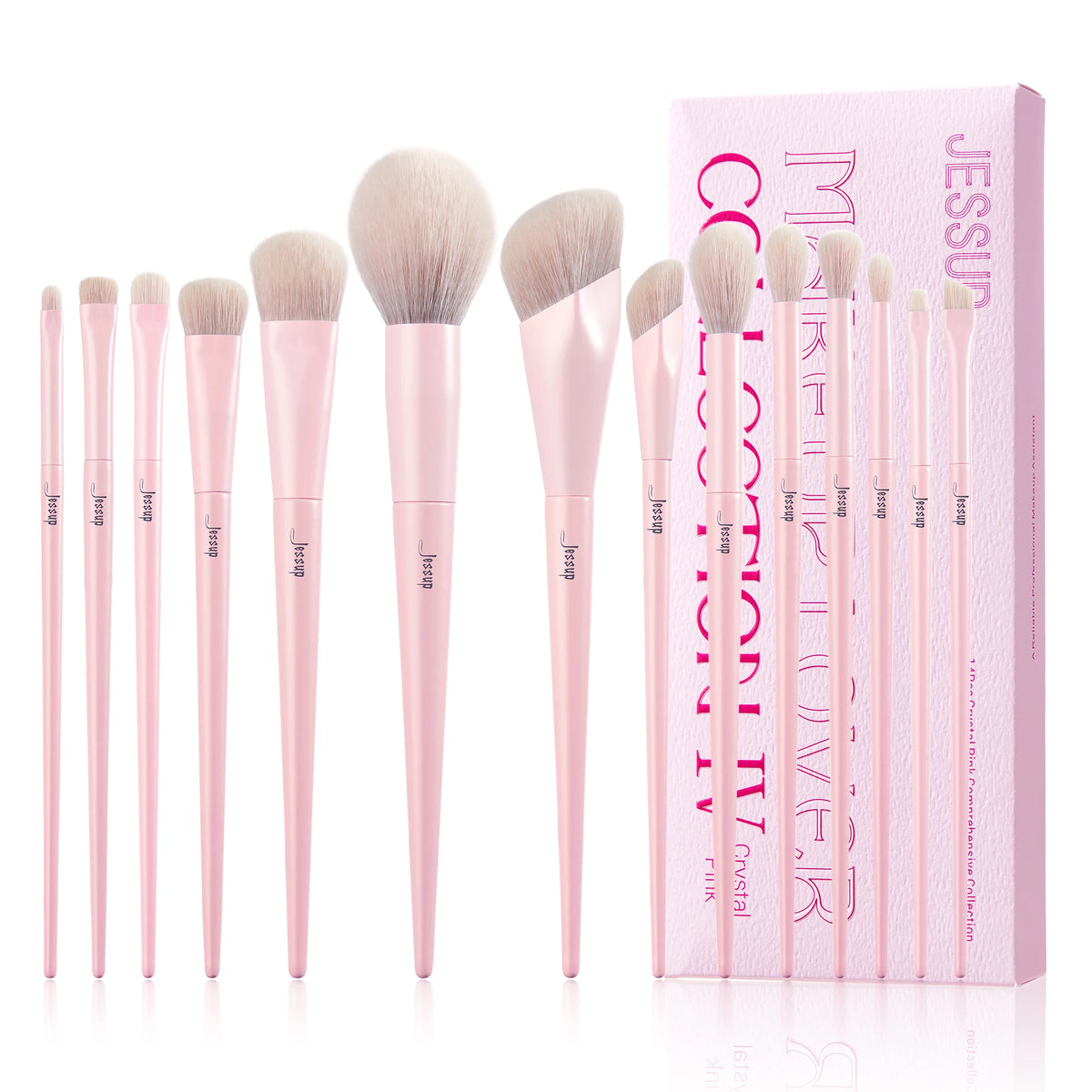 Pink Makeup Brush Set 14pcs - Vegan Face & Eye Cosmetics Tools