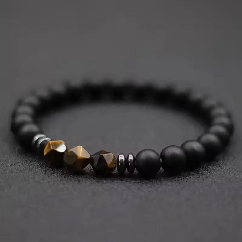 Men's Beaded Bracelet with Natural Stones - Black Onyx, Tiger Eye, Sodalite