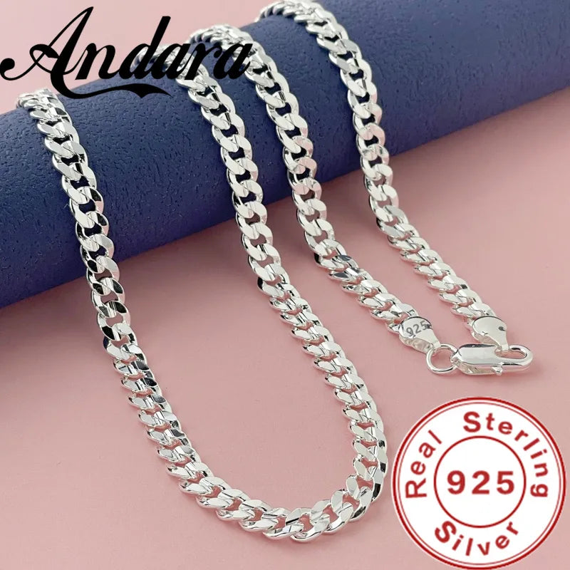 925 Sterling Silver Cuban Necklace for Men Women 7MM Wedding Jewelry Gift