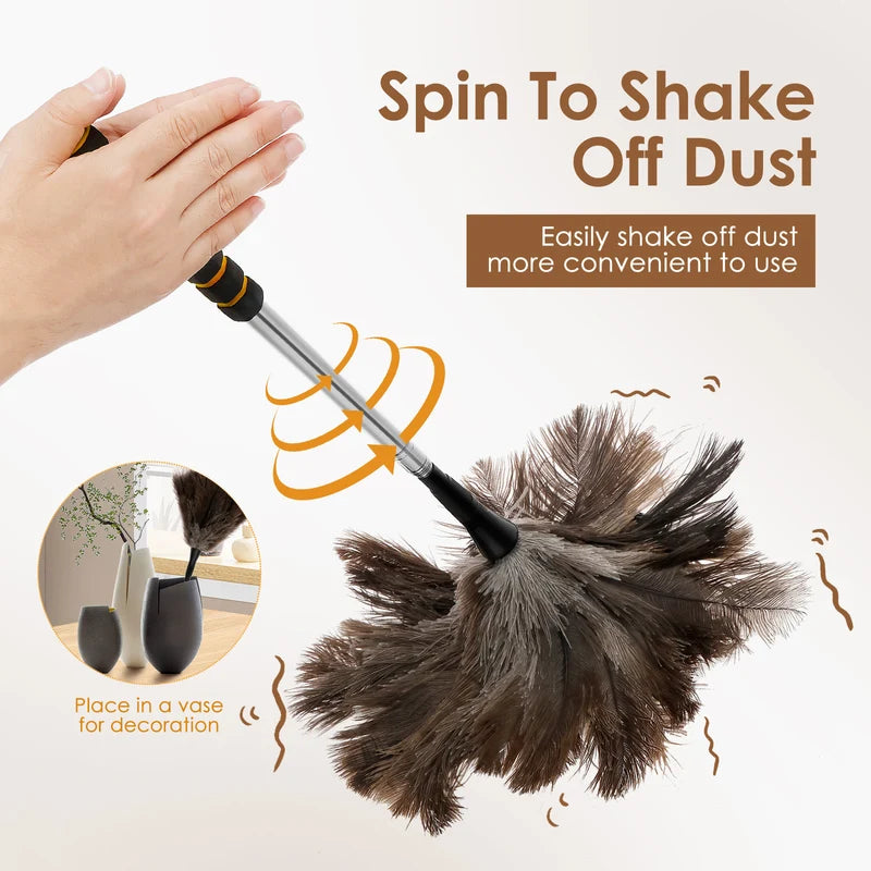 Extendable Ostrich Feather Duster for Ceiling Fans & Furniture Cleaning - Reusable Anti-Static Dusting Tool
