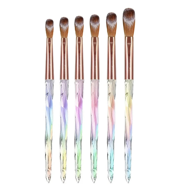 6-Piece Acrylic Nail Brush Set with Multi-Size Aurora Color Professional Nail Art Tools