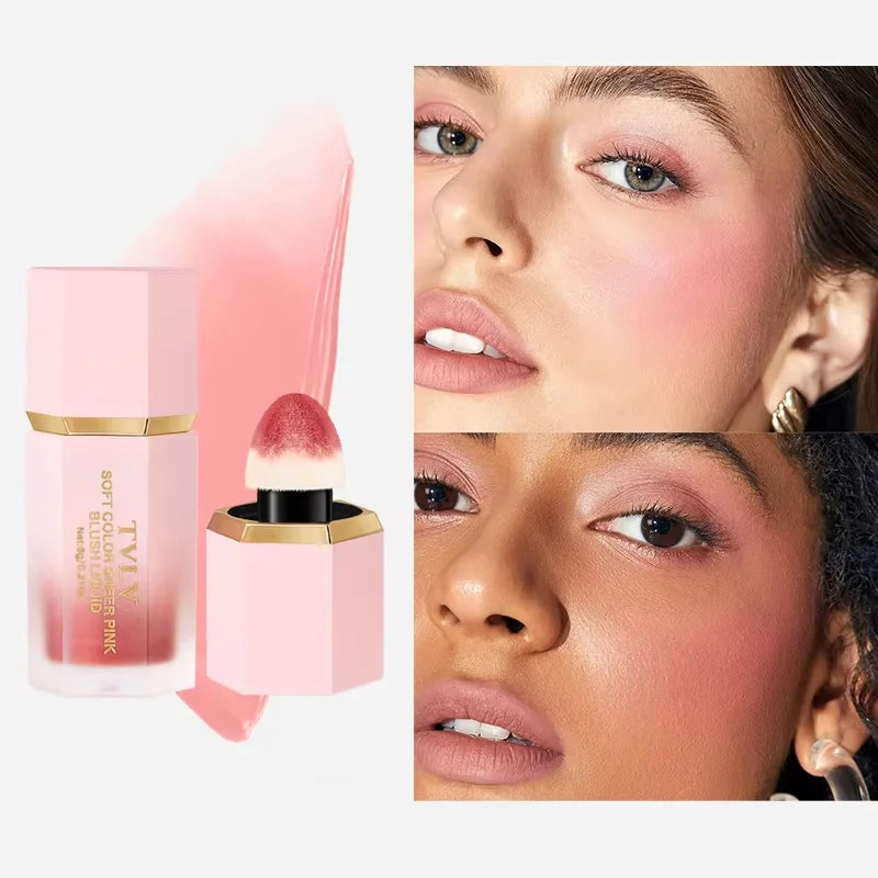 3-Color Matte Liquid Powder Blusher Set with Sponge Brush - Waterproof & Natural Finish
