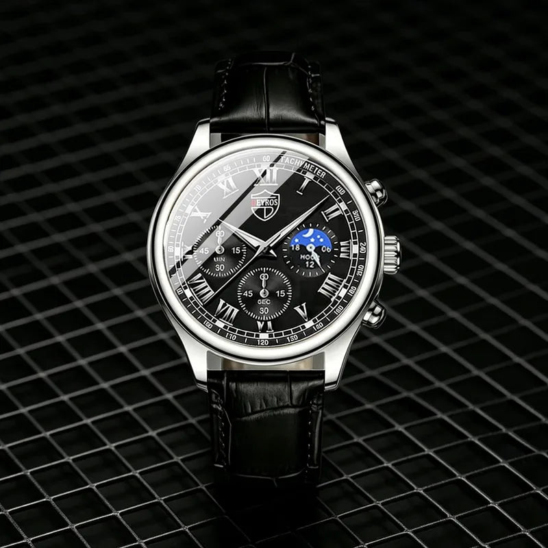 Men's Luxury Business PU Leather Round Dial Quartz Watch - Multiple Colors