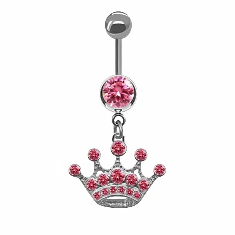 Butterfly Heart Drop Belly Button Rings - Crystal Stone Navel Jewelry for Women