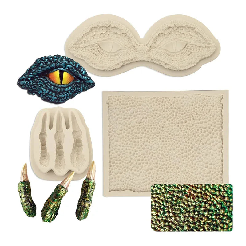 Dragon Fondant Mold for Cake Decoration - Dinosaur Eyes, Claws, Skin - Food Grade Silicone, Halloween & Christmas Craft