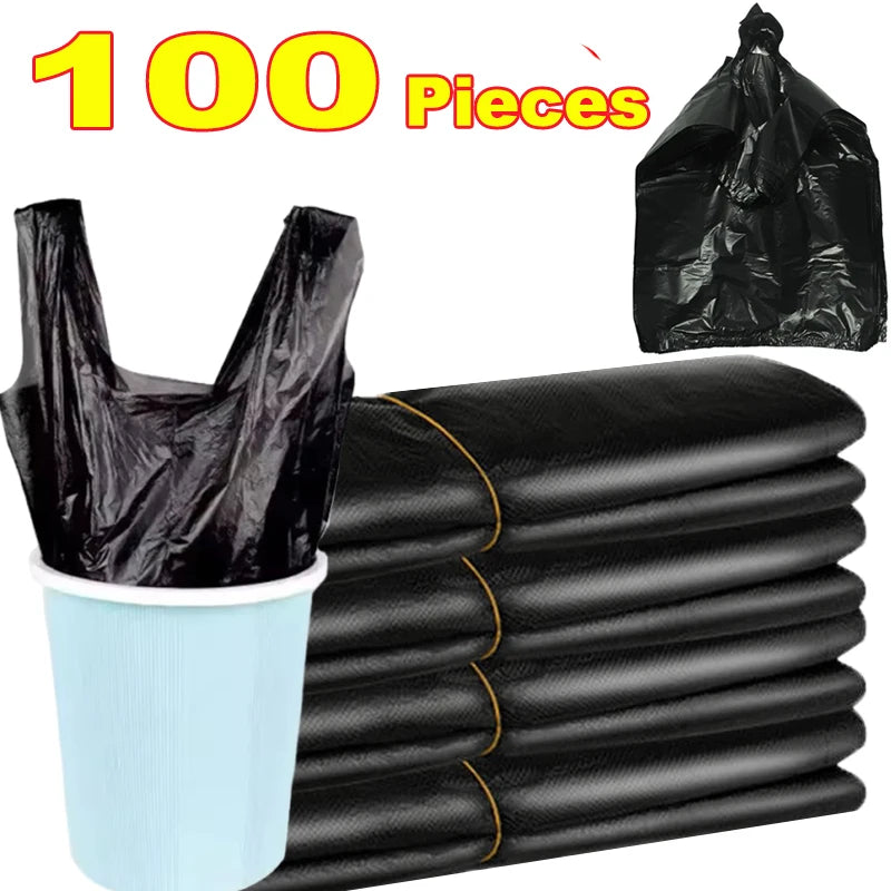 Disposable Trash Bags with Handles - Thickened Black Garbage Bags for Kitchen Toilet Office 100 Pack