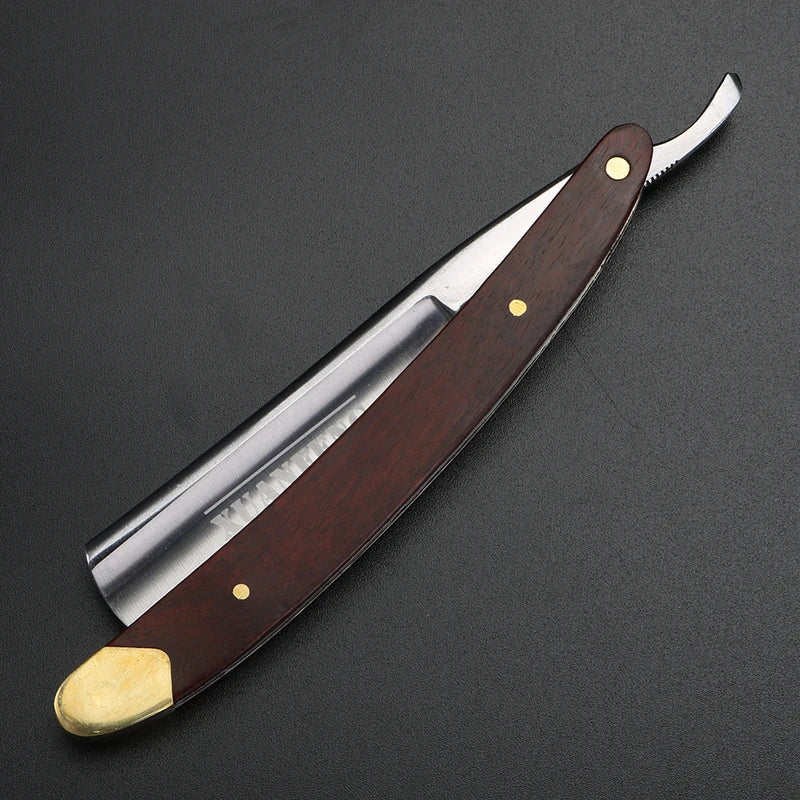 Folding Straight Razor with Mahogany Handle & High-Hardness Steel Blade for Men