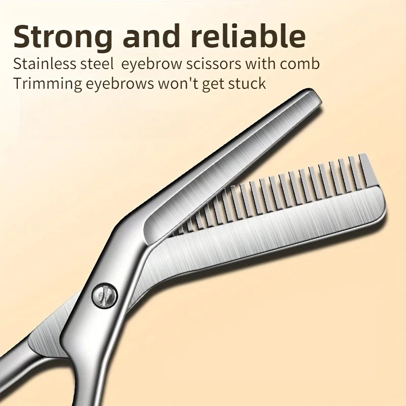 Professional Stainless Steel Eyebrow Scissors with Comb - Hypoallergenic & Ergonomic Grooming Tool