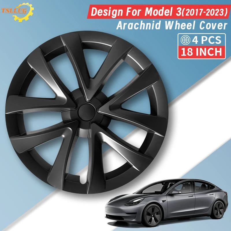 4PCS 18 Inch Hubcap for Tesla Model 3 Full Rim Cover Replacement Auto Wheel Accessory