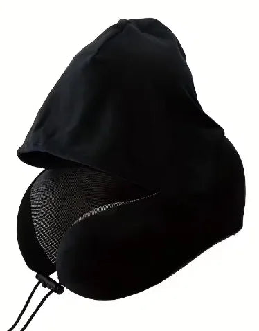 Travel Neck Pillow with Memory Foam & Hooded Design - Portable U-Shaped Support Cushion