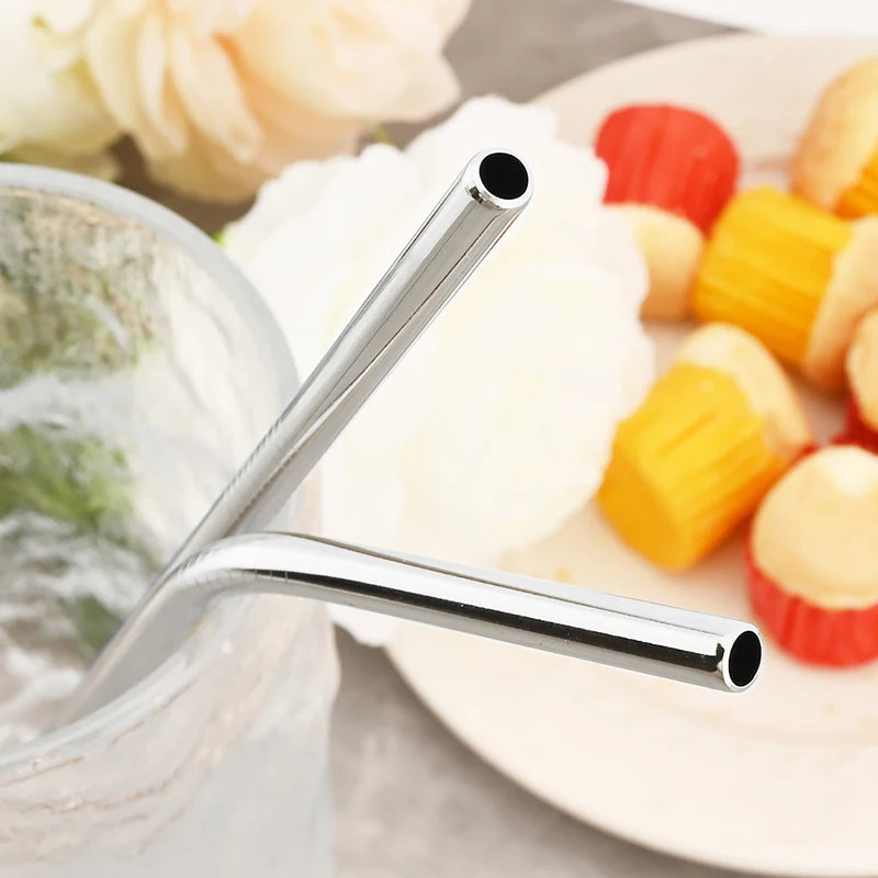 Reusable Stainless Steel Drinking Straws Set - 4/8 Pieces with Cleaning Brush
