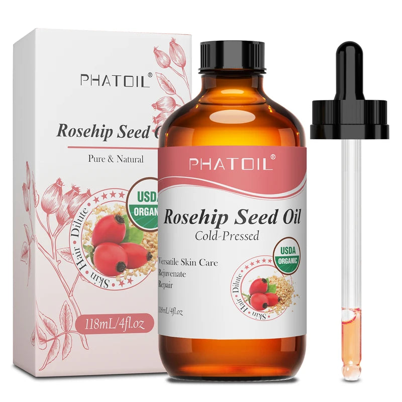 Organic Jojoba & Rosehip Seed Oil - Cold Pressed Moisturizer for Face Hair Nails