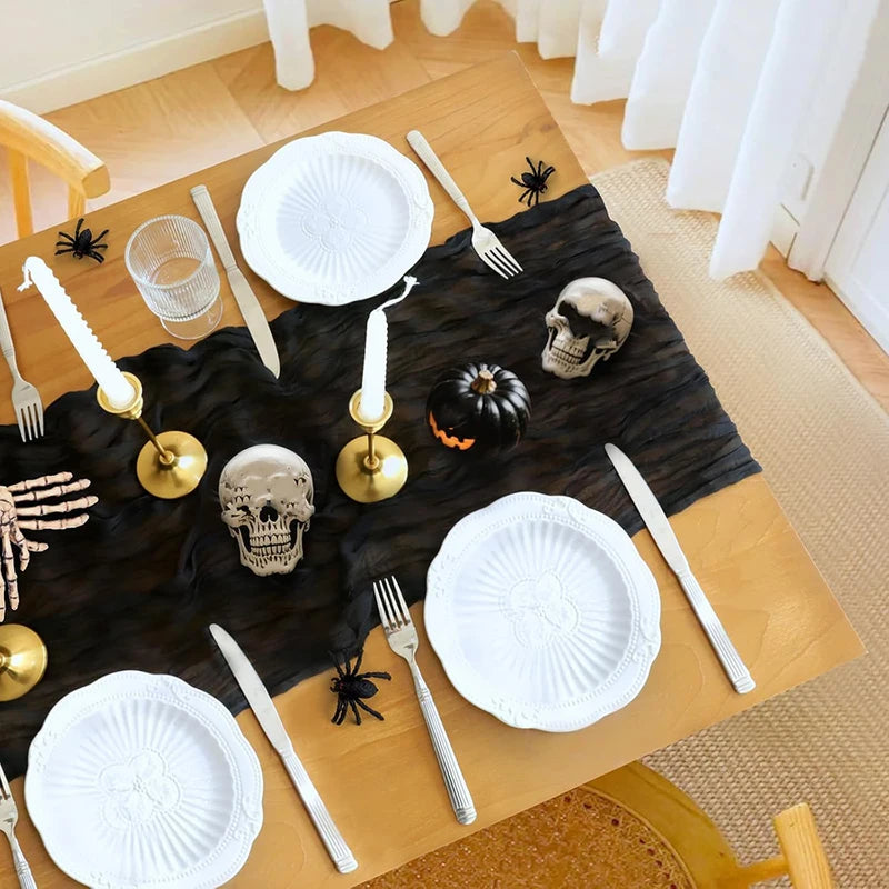 Black Cheesecloth Table Runner Halloween Wedding Decor Rustic Boho Party
