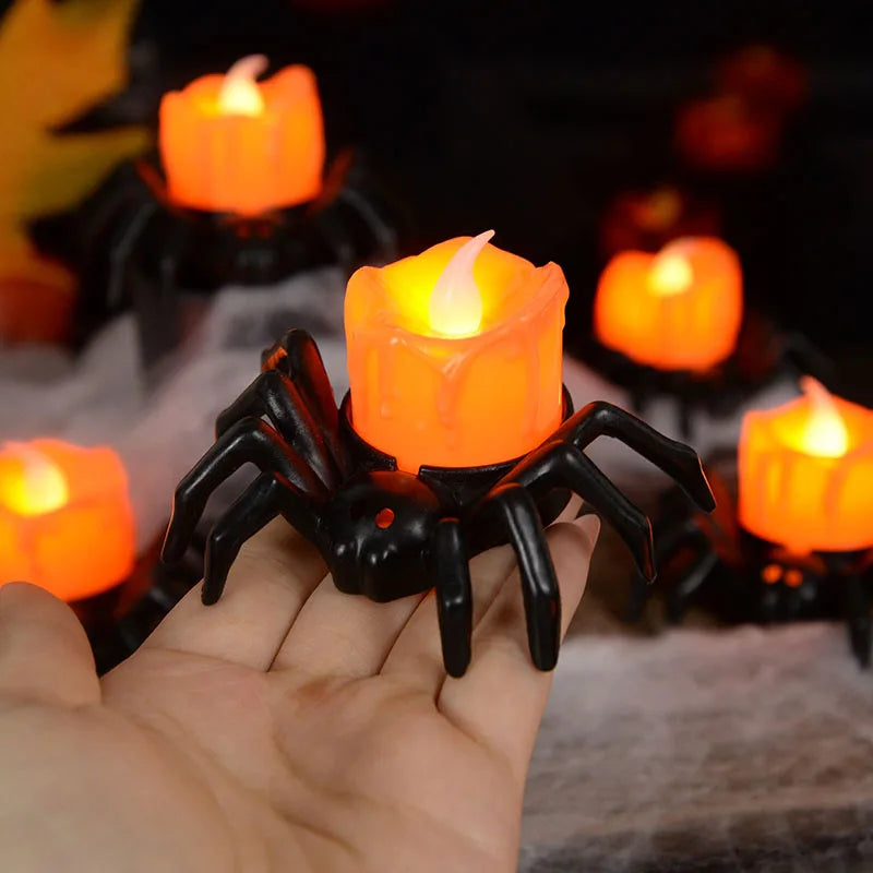 Halloween Decorations LED Candle Light with Plastic Spider and Pumpkin Lamp for Haunted House & Party