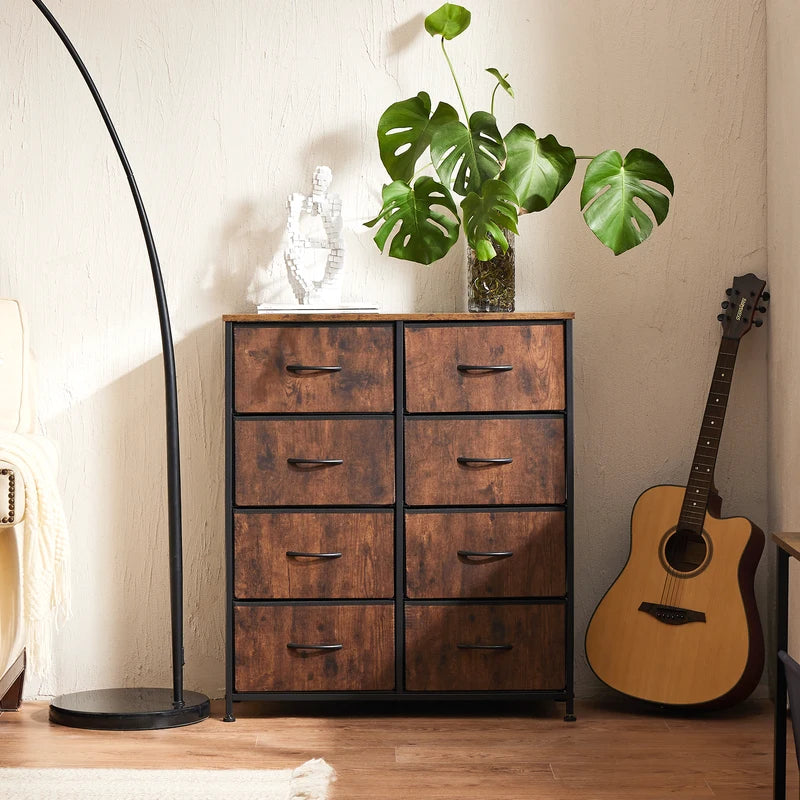 Fabric Drawer Cabinet with Wooden Top and Metal Frame, Multi-Use Storage Chest for Living Room or Bedroom