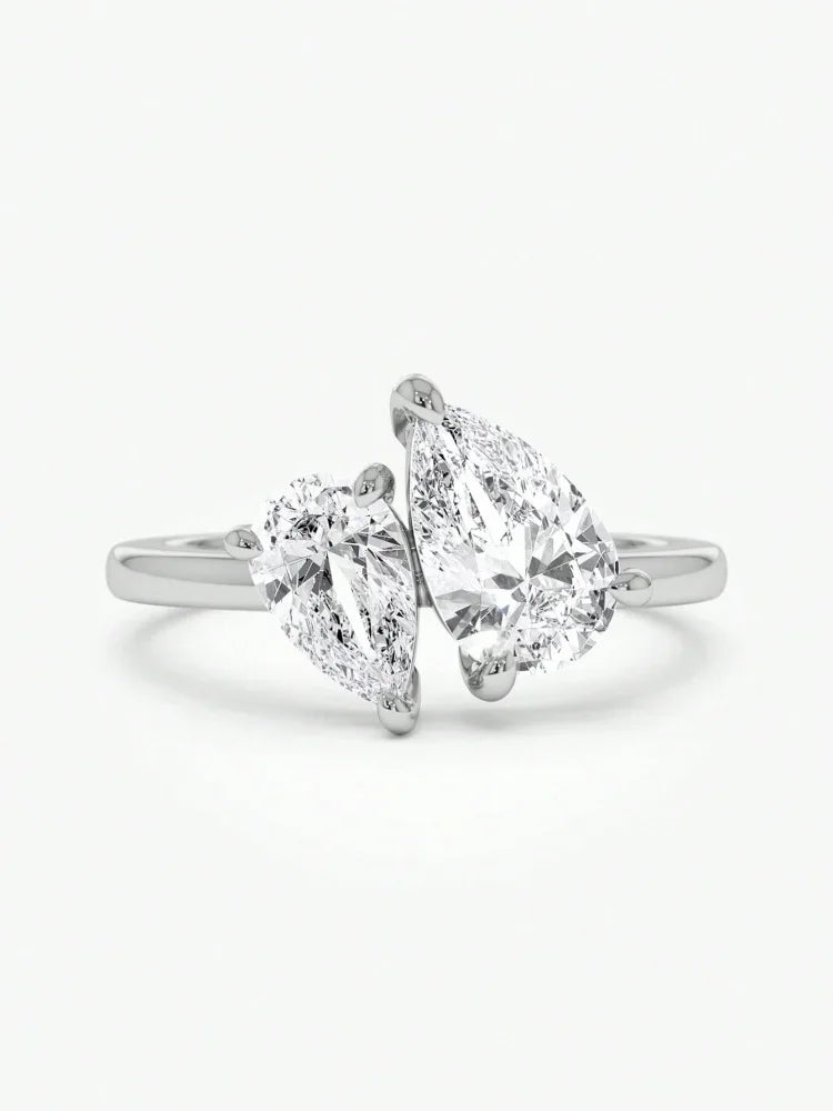 Sterling Silver Water Drop Ring with Sparkling Clear Pears for Women - Wedding Gift Jewelry