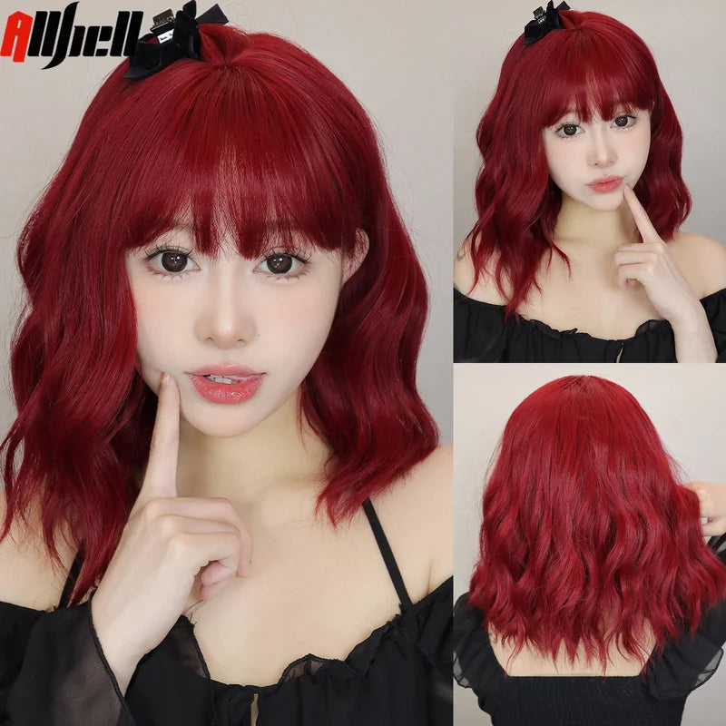 Colorful Short Curly Wigs with Bangs for Cosplay & Parties - Heat-Resistant Synthetic Hair