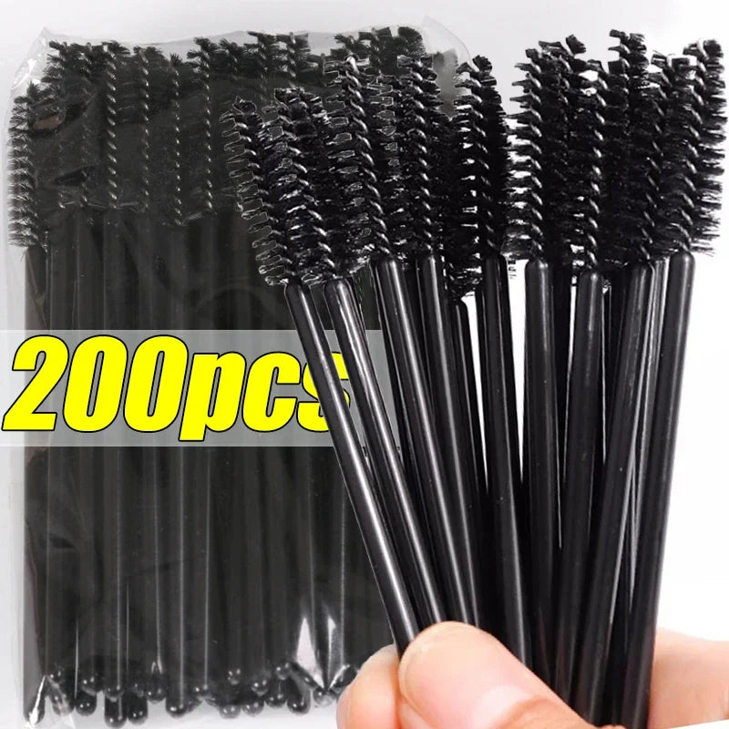 Disposable Eyelash and Eyebrow Makeup Brush Set - Pack of 50, 100, or 200