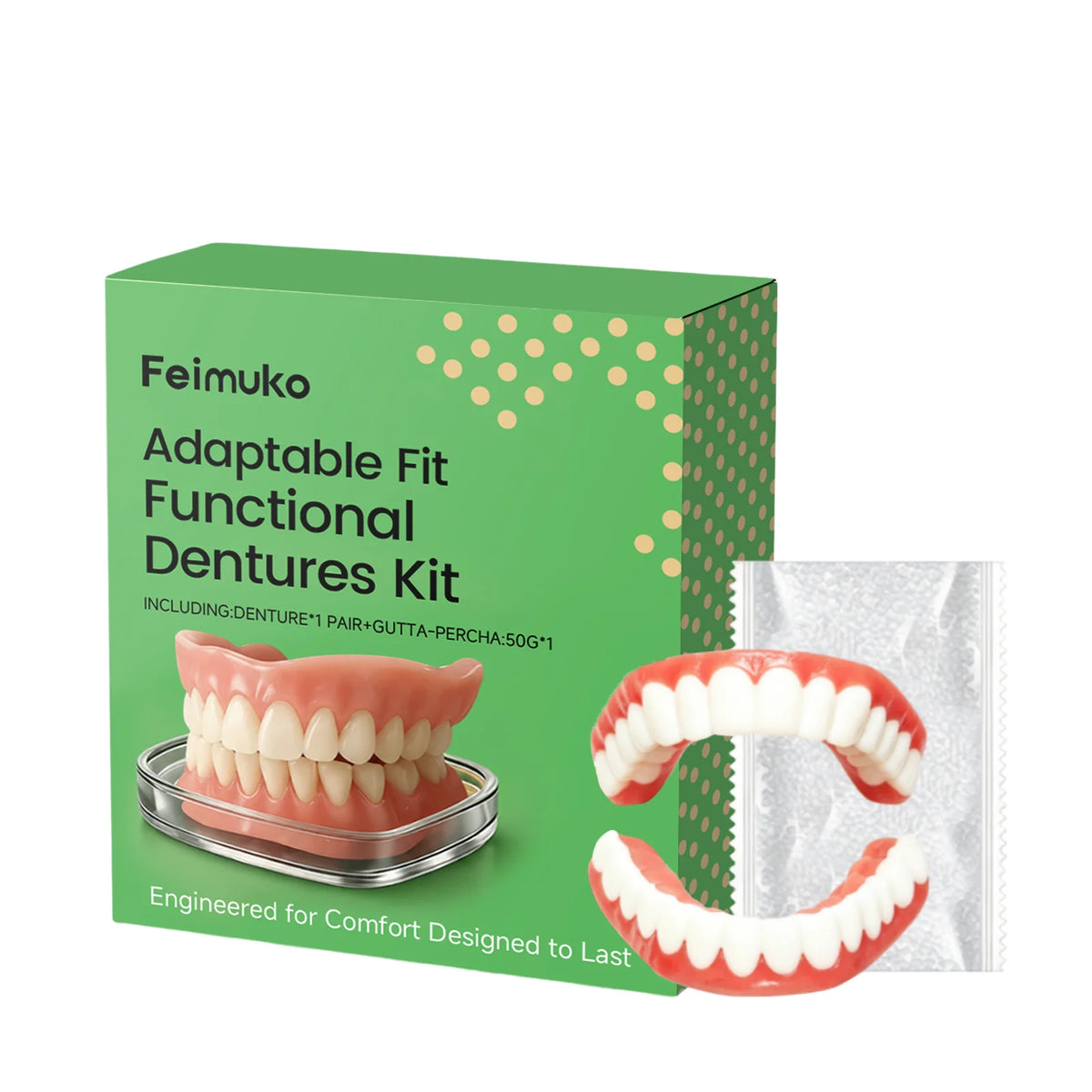 Temporary Cosmetic Denture Kit with Adjustable Fit & Fitting Material for Smile Enhancement