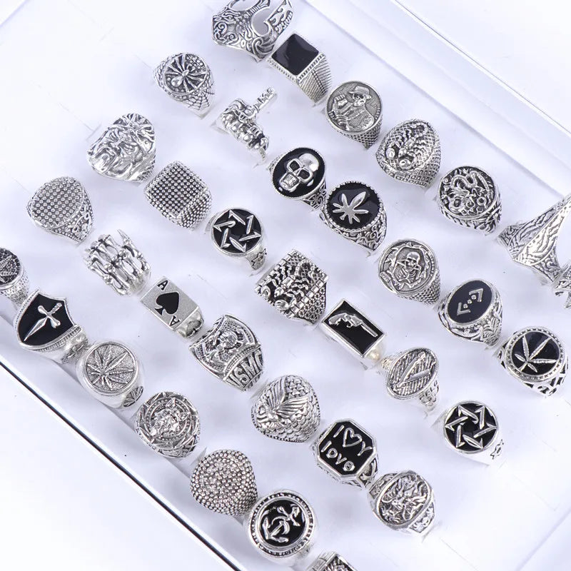 Bulk 25 Pcs Punk Metal Jewelry Rings for Men & Women - Assorted Styles, Size 8-11