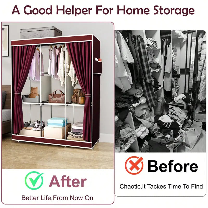Large Capacity Portable Wardrobe Closet with Shelves & Hanging Rod - Dustproof Cloth Storage Cabinet