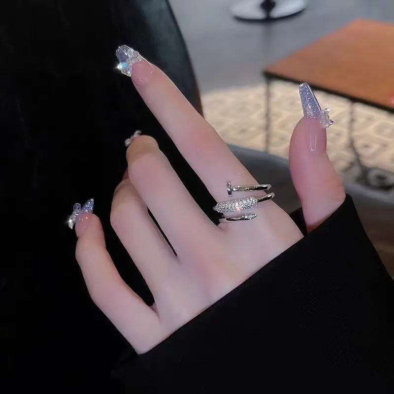 Personalized Light Luxury Zircon Three Circle Nail Opening Ring for Women