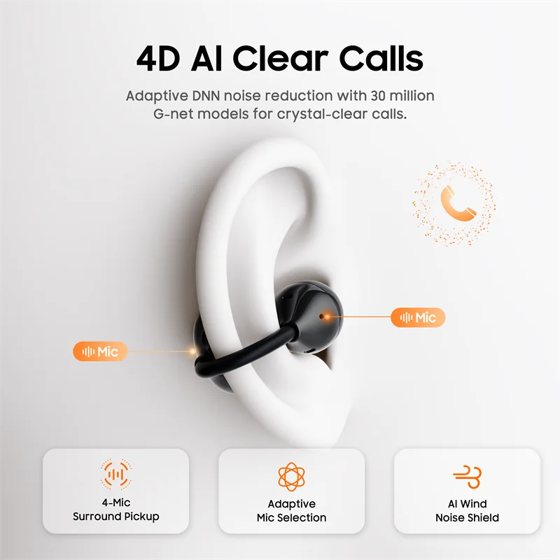 Open Ear Clip-On Sports Earbuds Wireless Bluetooth 6.0 Waterproof Headphones